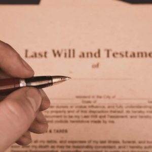 Notary's public pen and stamp on testament and last will. Notary public tools